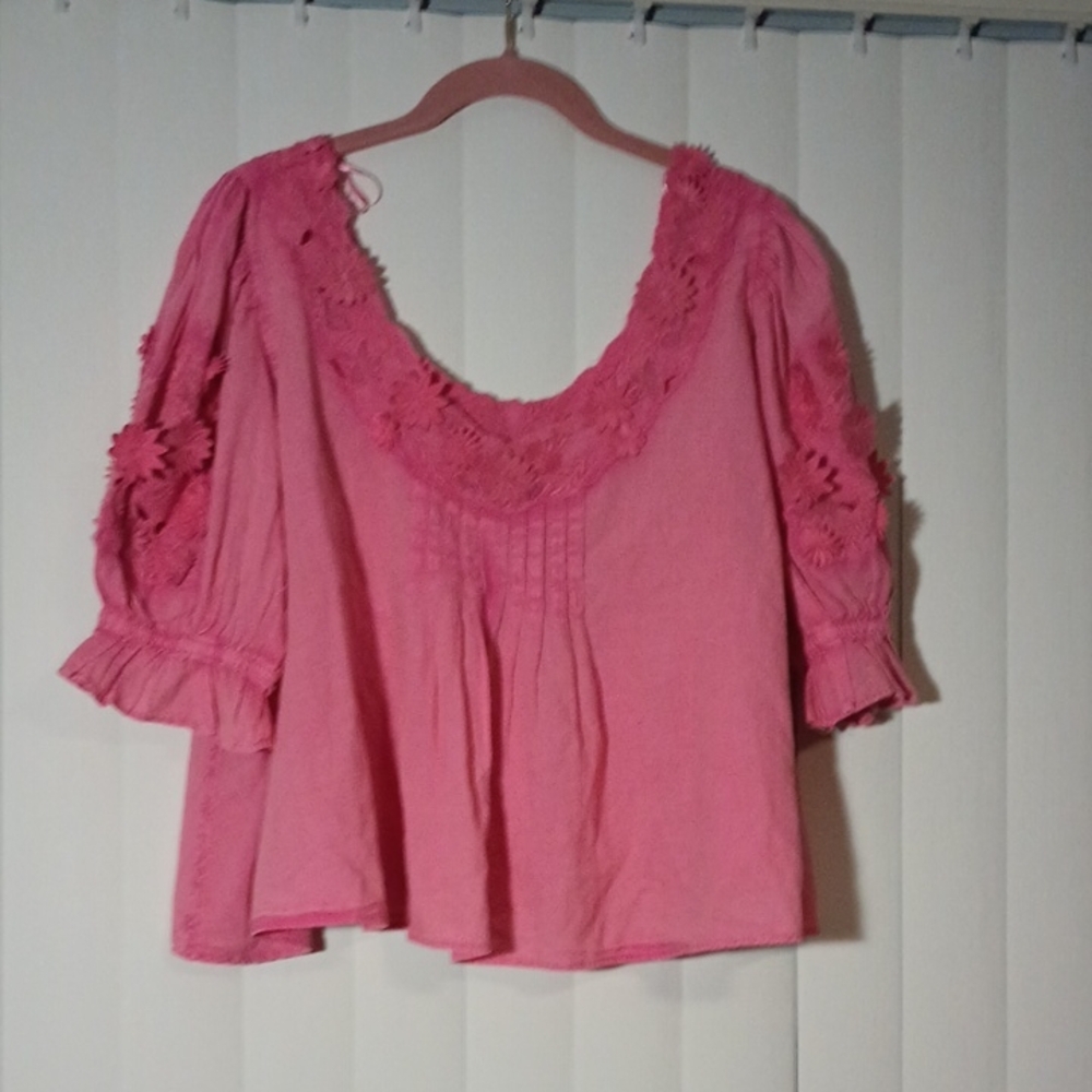 Free People Sophie Lace-Trim Cotton Crop Top (L)